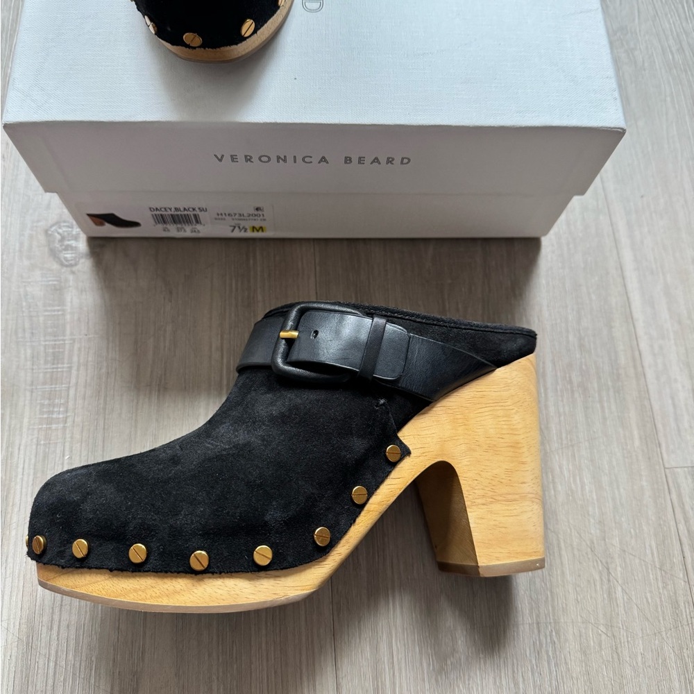 NWB Veronica Beard Dacey Black Suede Clogs - Picture 3 of 7